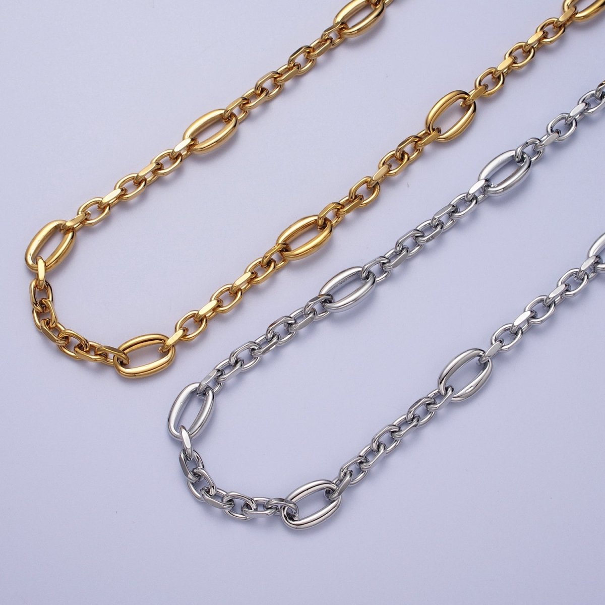 24K Gold Filled 9mm Designed Oval Flat Cable Link Gold, Silver Unfinished Chain | ROLL-897, ROLL-898 Clearance Pricing