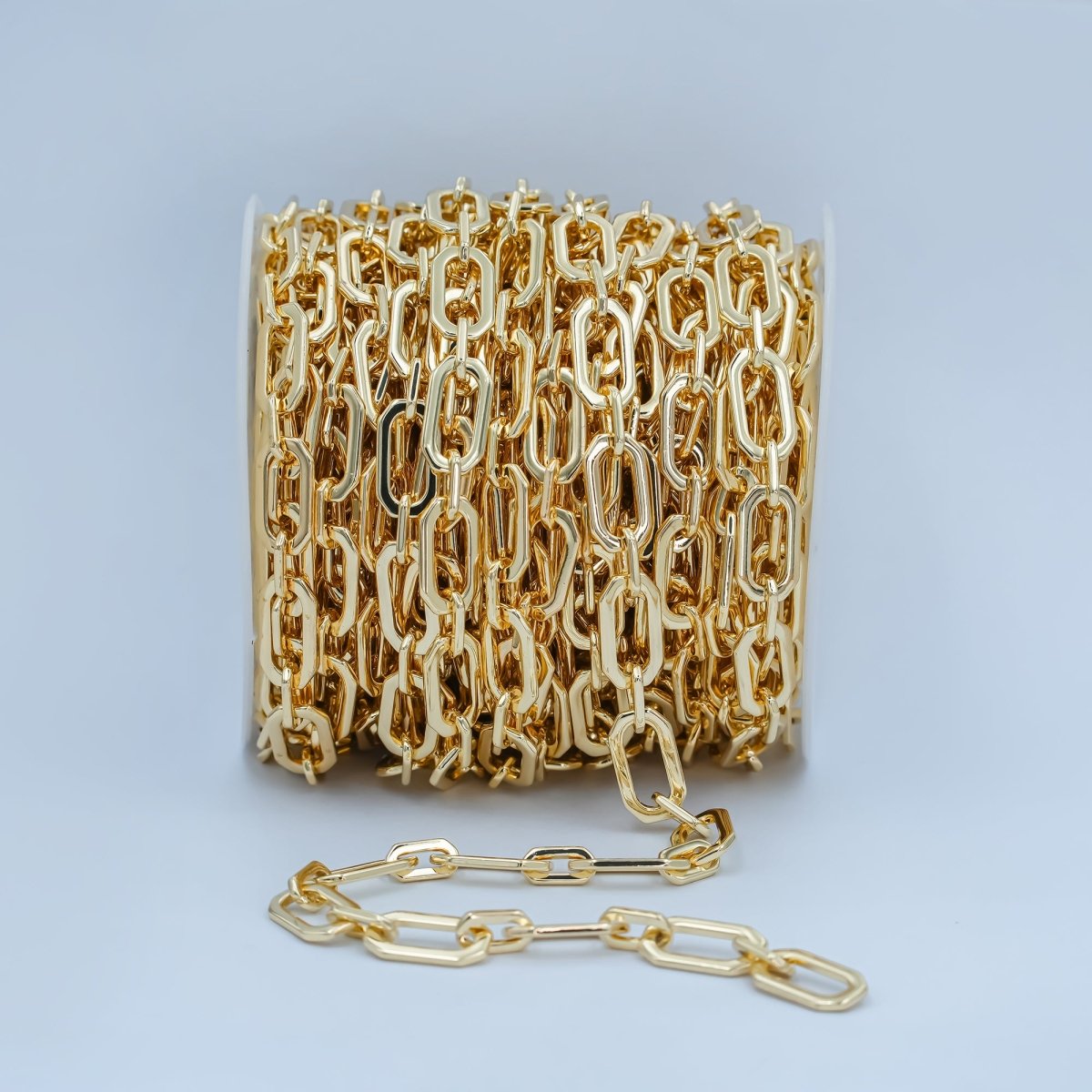 24K Gold Filled 9mm Paperclip Hexagonal Unique Statement Unfinished Chain For Jewelry Making | ROLL - 1345 - DLUXCA