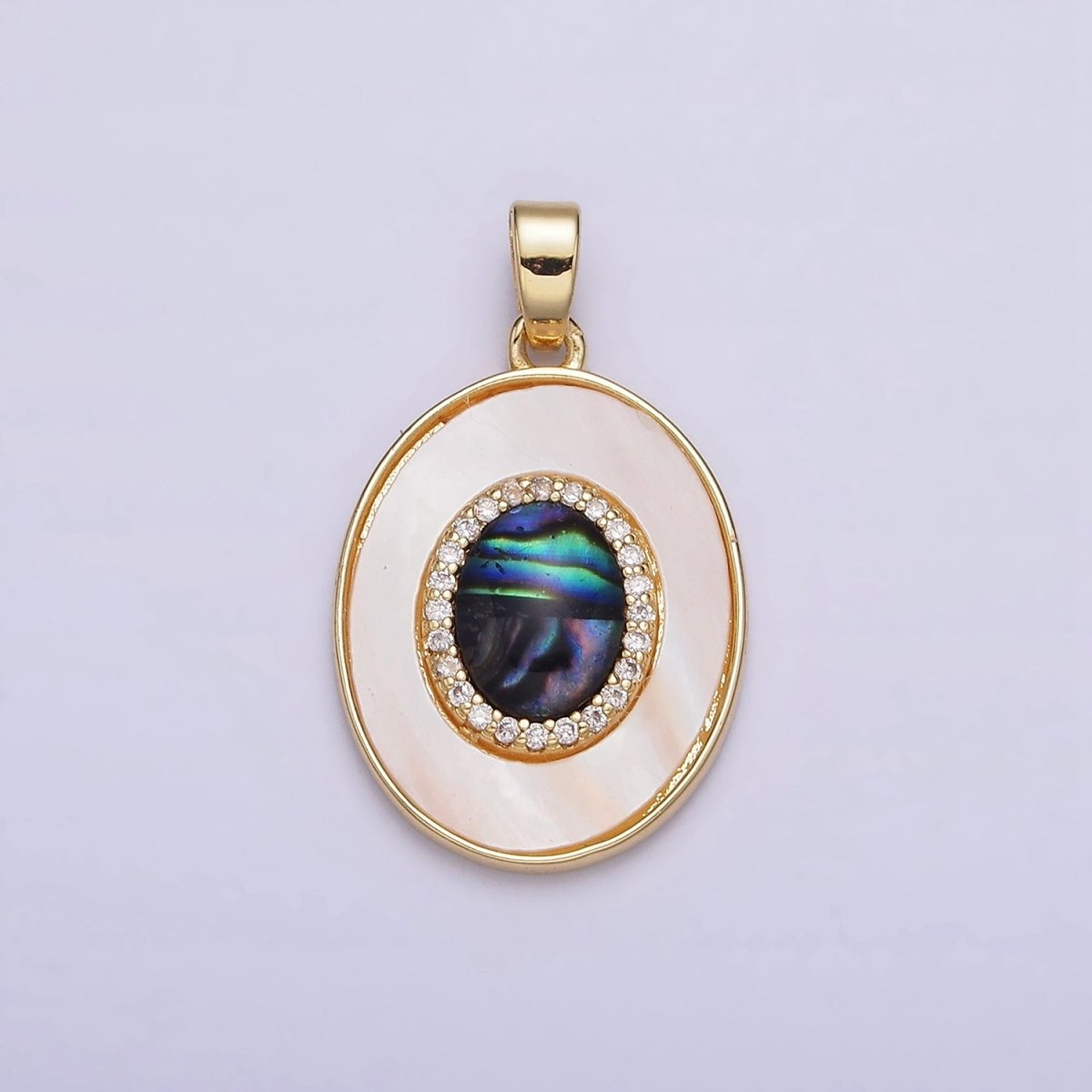 24K Gold Filled Abalone Micro Paved CZ Shell Pearl Oval Pendant | AA567 - DLUXCA