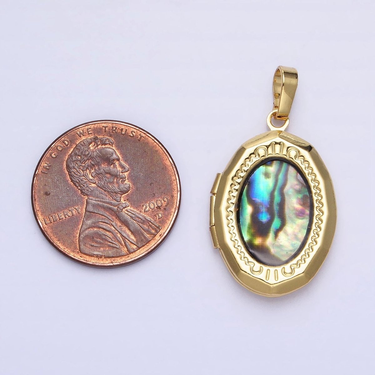 24K Gold Filled Abalone Oval Geometric Engraved Locket in Gold & Silver | AA-369 AA-370