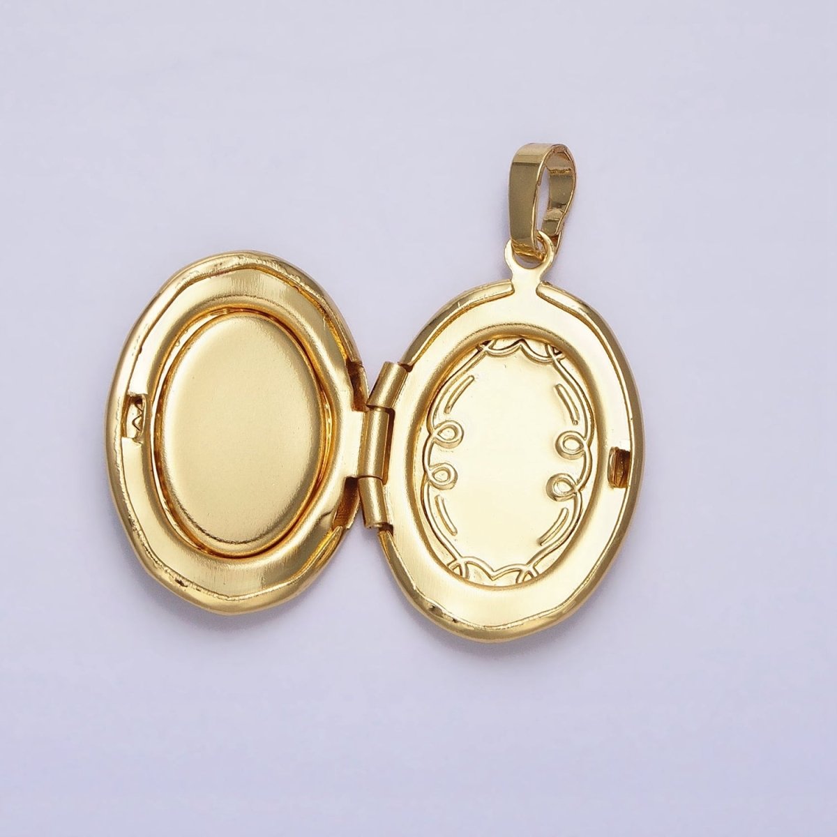 24K Gold Filled Abalone Oval Geometric Engraved Locket in Gold & Silver | AA-369 AA-370