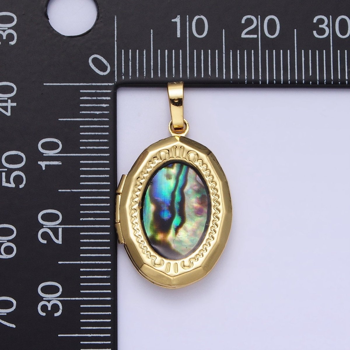 24K Gold Filled Abalone Oval Geometric Engraved Locket in Gold & Silver | AA-369 AA-370