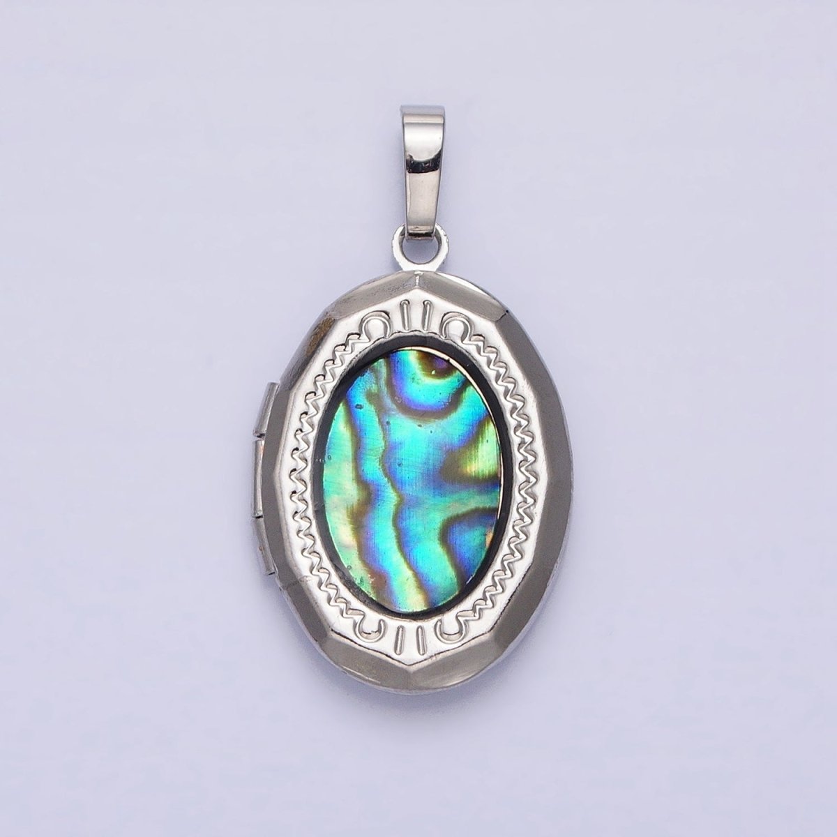24K Gold Filled Abalone Oval Geometric Engraved Locket in Gold & Silver | AA-369 AA-370