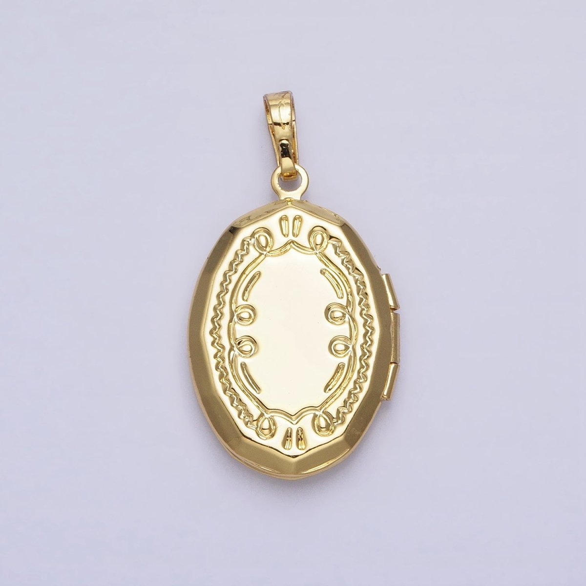 24K Gold Filled Abalone Oval Geometric Engraved Locket in Gold & Silver | AA-369 AA-370