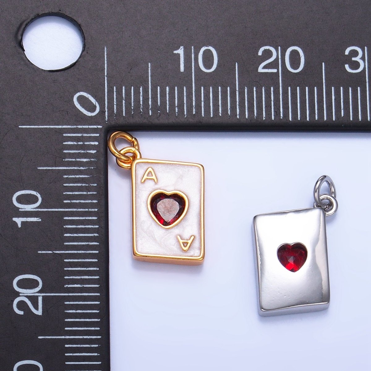 24K Gold Filled Ace of Hearts Cards CZ Enamel Charm in Gold & Silver | W008