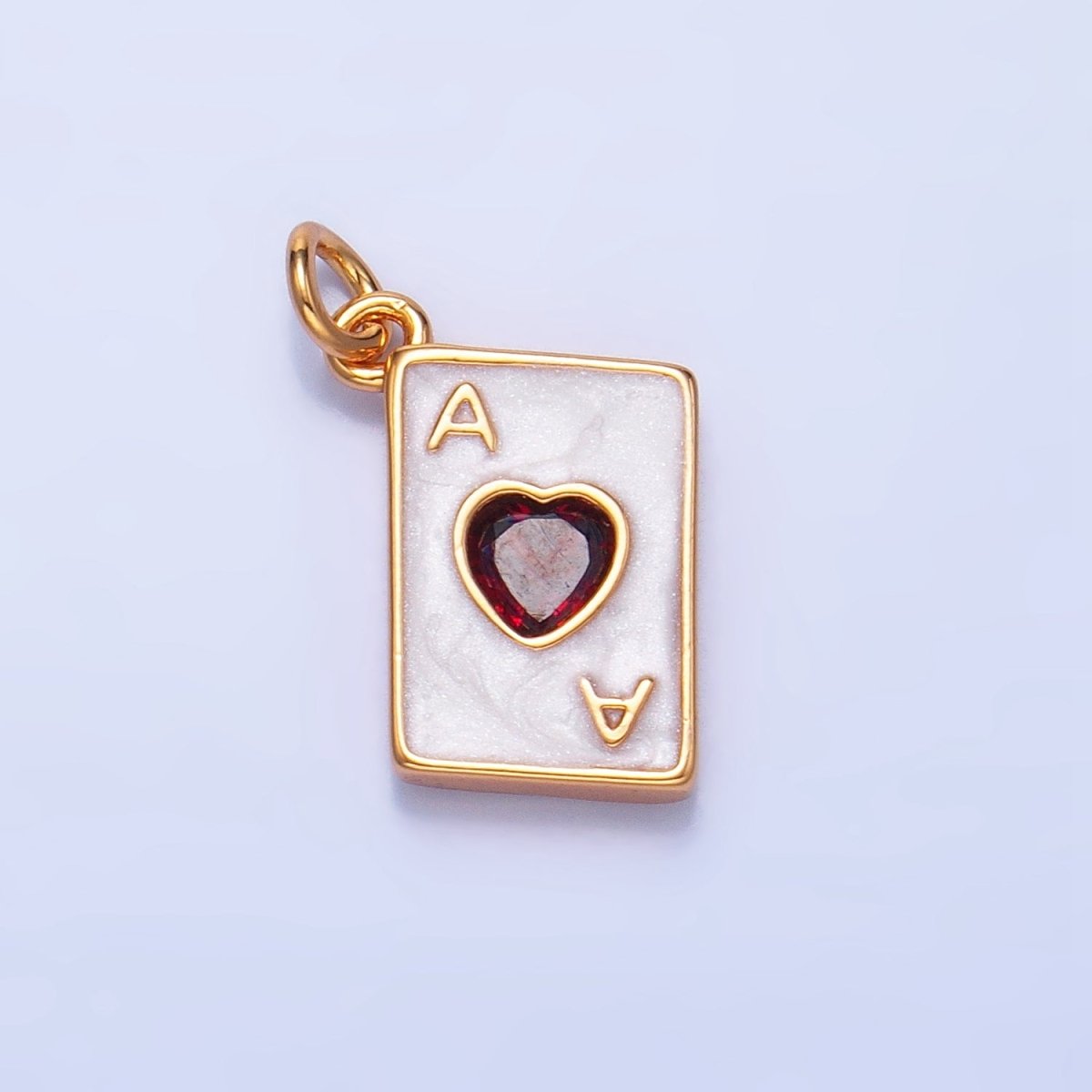 24K Gold Filled Ace of Hearts Cards CZ Enamel Charm in Gold & Silver | W008