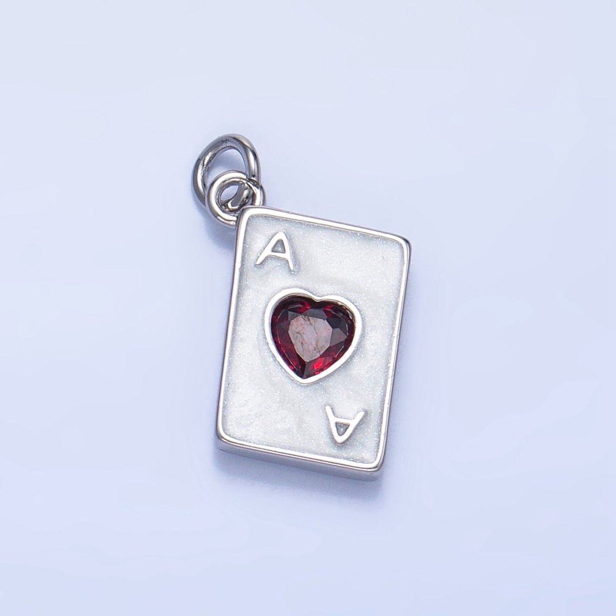 24K Gold Filled Ace of Hearts Cards CZ Enamel Charm in Gold & Silver | W008
