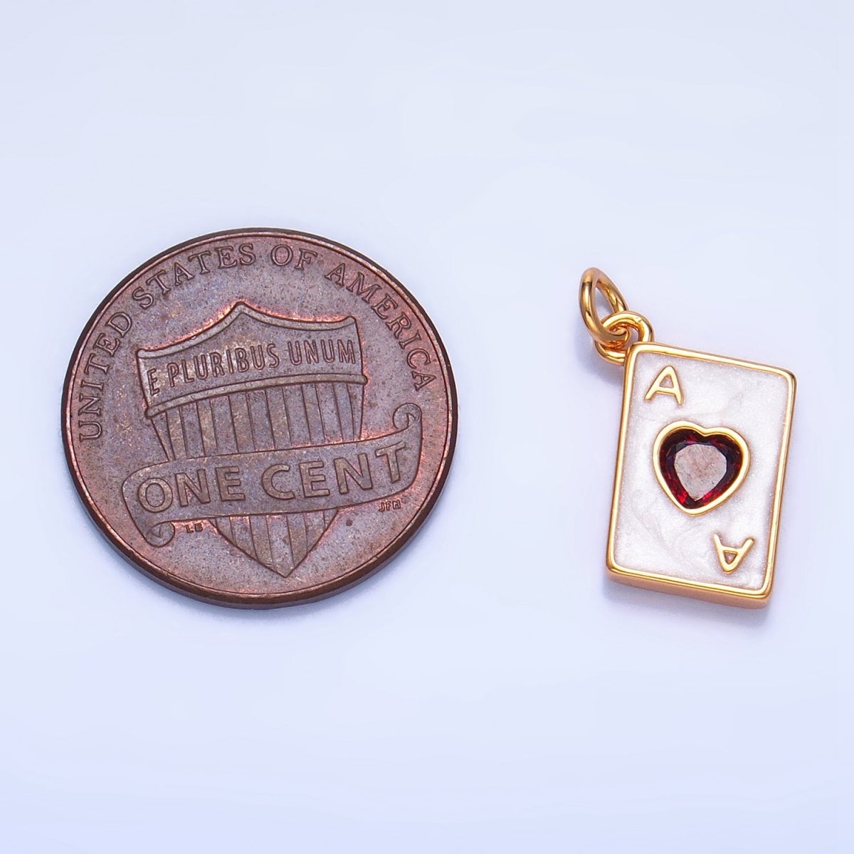 24K Gold Filled Ace of Hearts Cards CZ Enamel Charm in Gold & Silver | W008