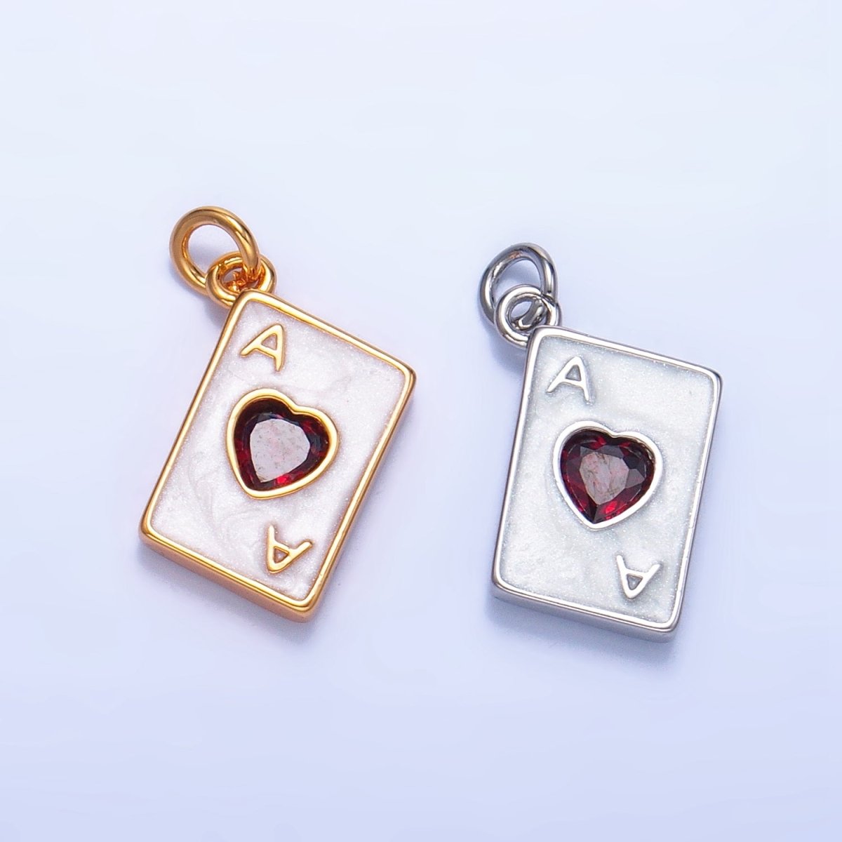 24K Gold Filled Ace of Hearts Cards CZ Enamel Charm in Gold & Silver | W008