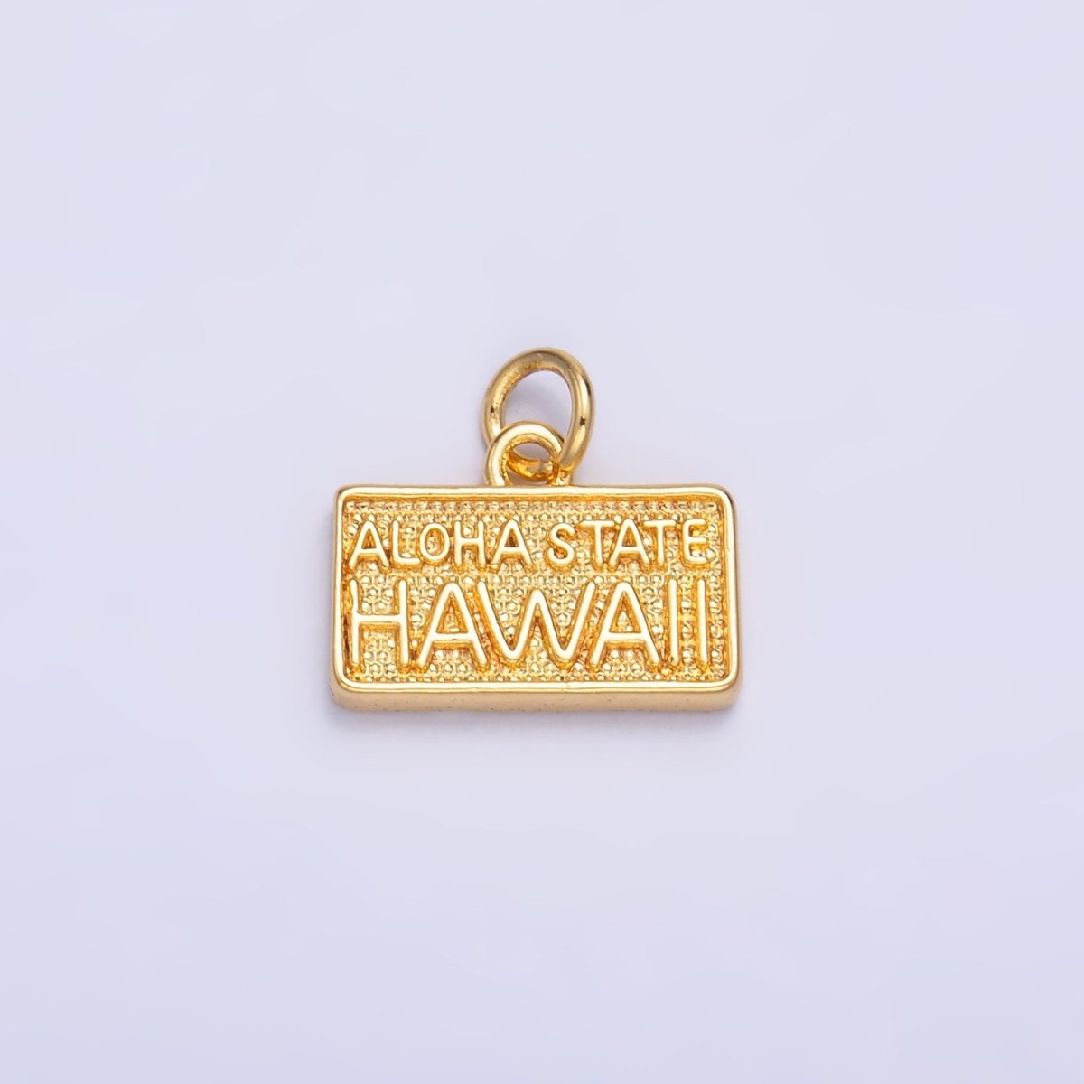 24K Gold Filled "ALOHA STATE: HAWAII" Script License Plate Charm in Gold & Silver | W284