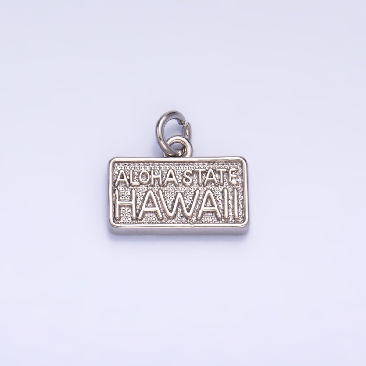 24K Gold Filled "ALOHA STATE: HAWAII" Script License Plate Charm in Gold & Silver | W284