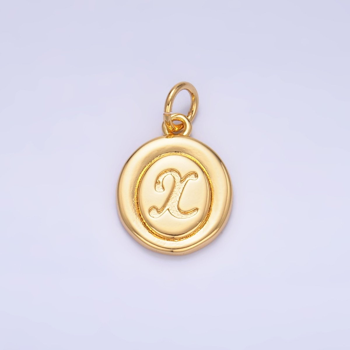 24K Gold Filled Alphabet Letter Initial Script Engraved Stamped Oval Charm | A836 - A848
