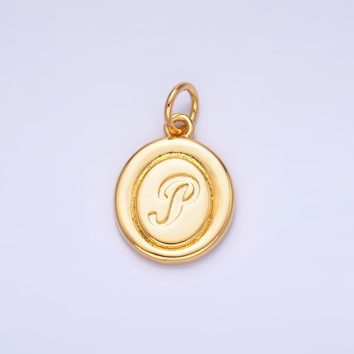 24K Gold Filled Alphabet Letter Initial Script Engraved Stamped Oval Charm | A836 - A848
