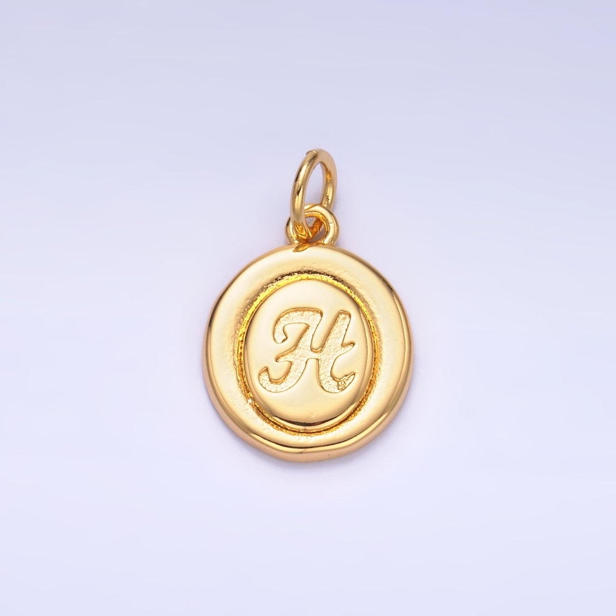 24K Gold Filled Alphabet Letter Initial Script Engraved Stamped Oval Charm | A836 - A848