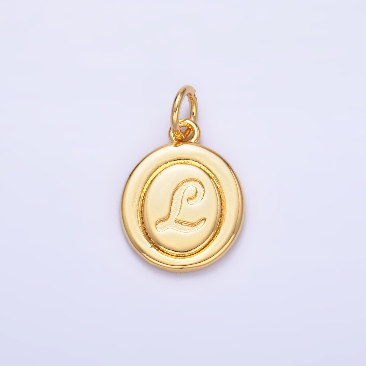 24K Gold Filled Alphabet Letter Initial Script Engraved Stamped Oval Charm | A836 - A848