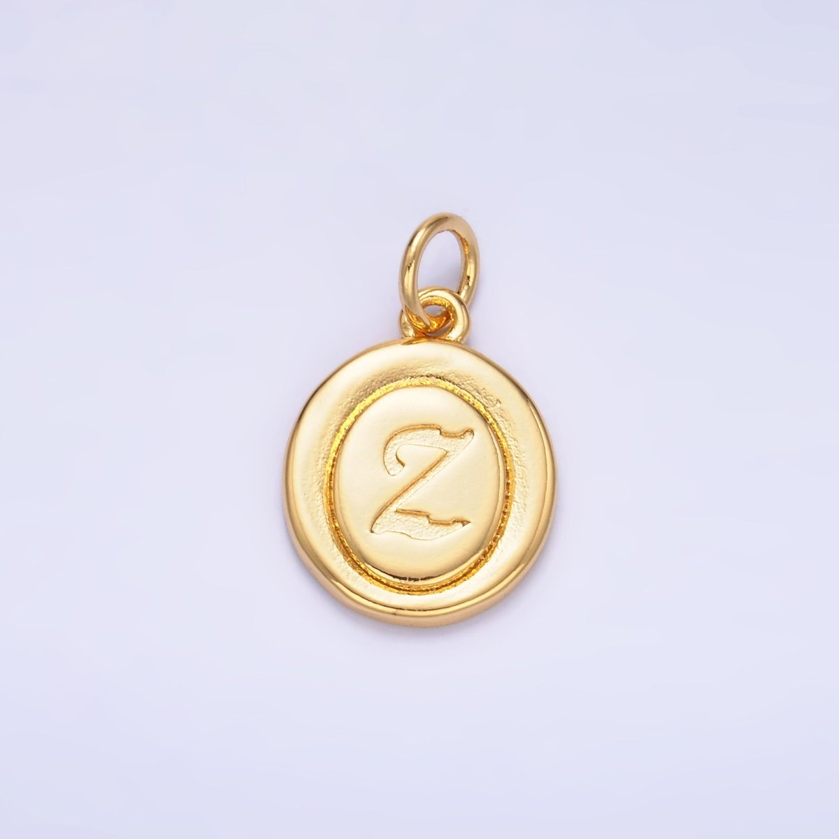 24K Gold Filled Alphabet Letter Initial Script Engraved Stamped Oval Charm | A836 - A848