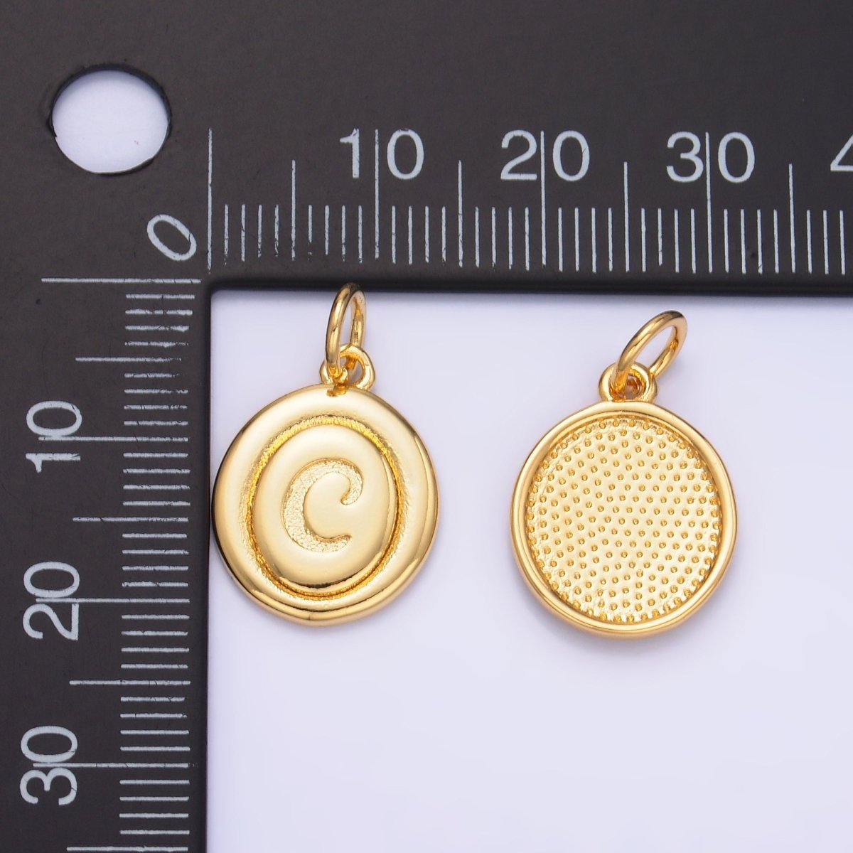 24K Gold Filled Alphabet Letter Initial Script Engraved Stamped Oval Charm | A836 - A848