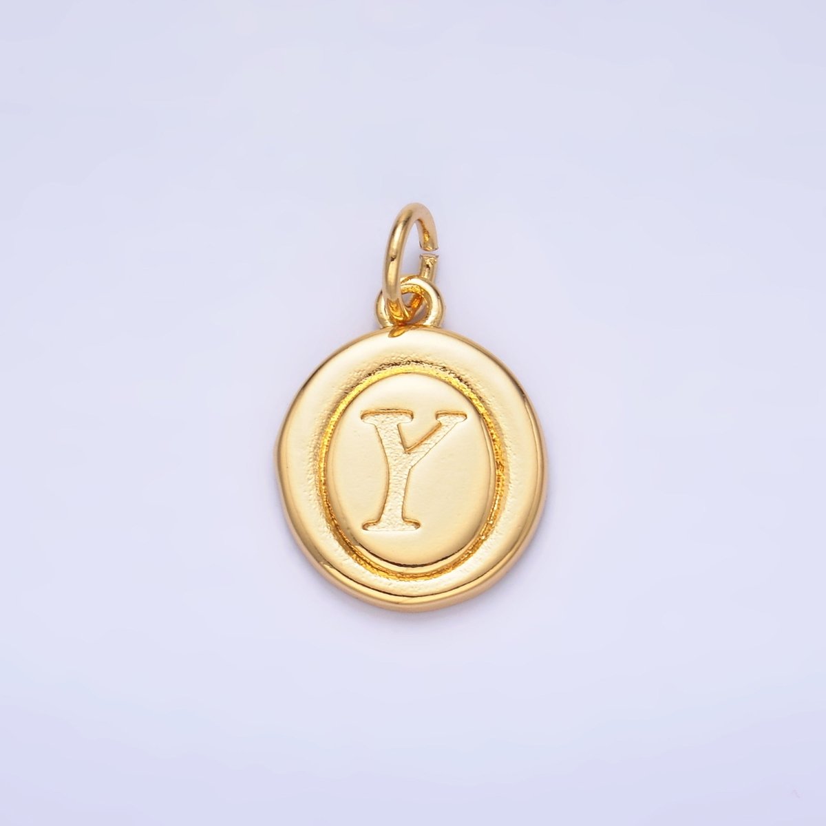 24K Gold Filled Alphabet Letter Initial Script Engraved Stamped Oval Charm | A836 - A848