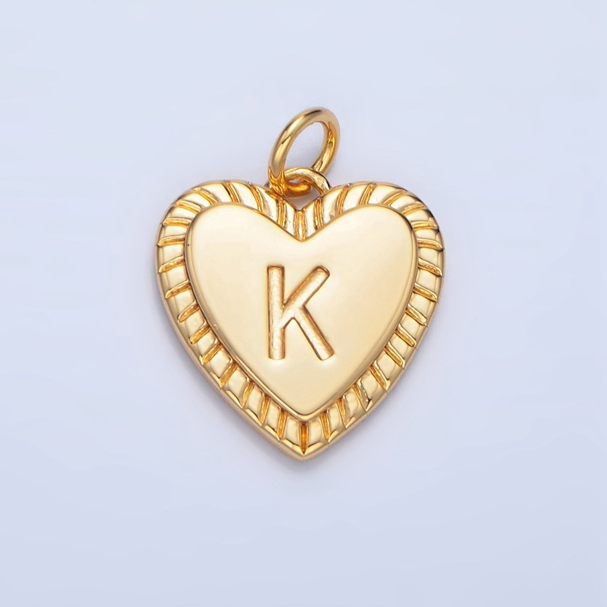 24K Gold Filled Alphabet Letter Initial Sunburst Heart Charm | A1500-A1512