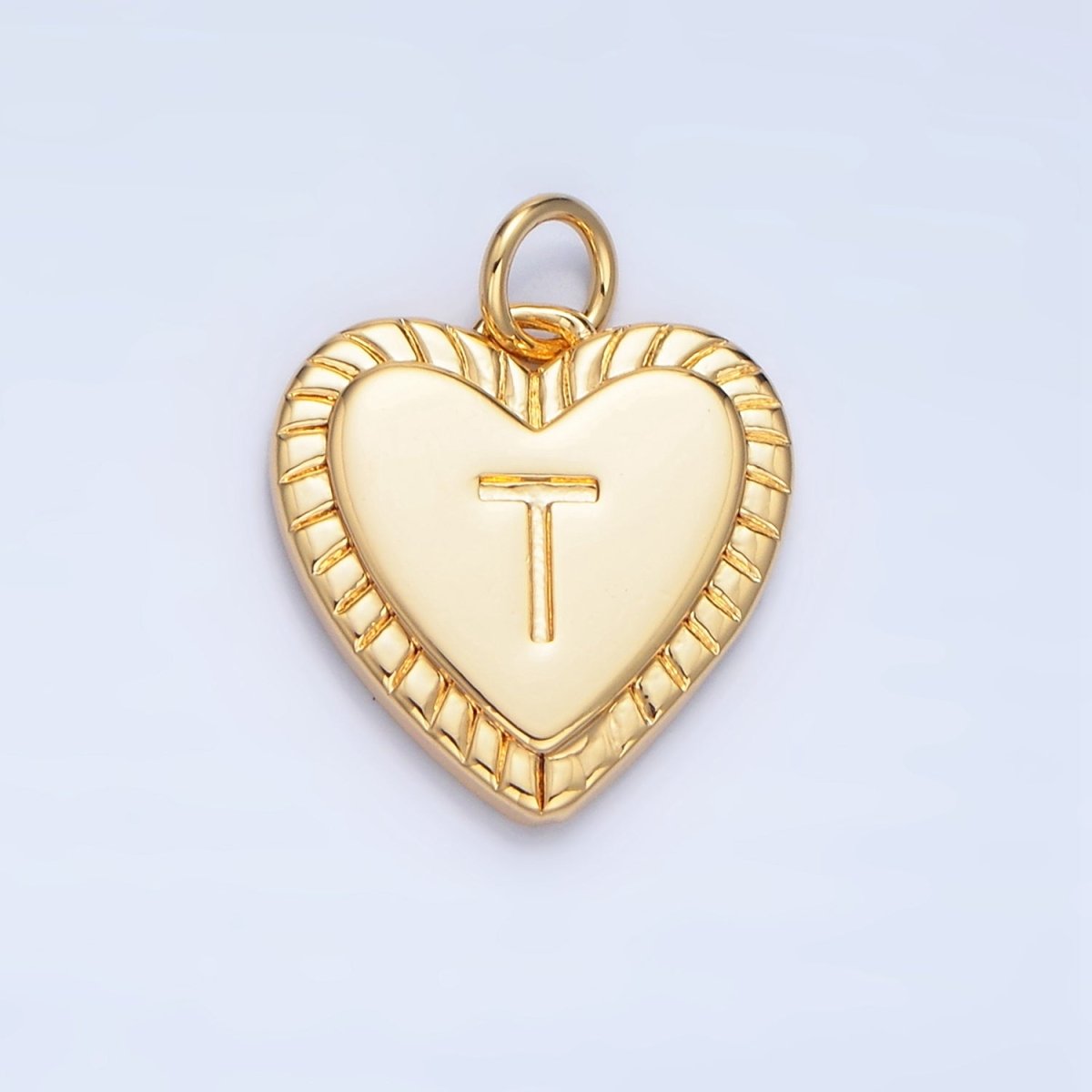 24K Gold Filled Alphabet Letter Initial Sunburst Heart Charm | A1500-A1512