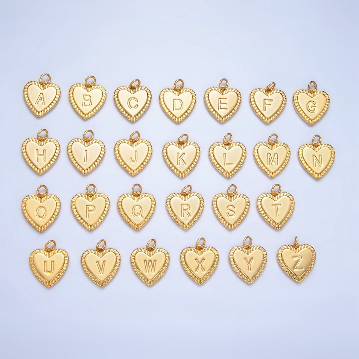 24K Gold Filled Alphabet Letter Initial Sunburst Heart Charm | A1500-A1512
