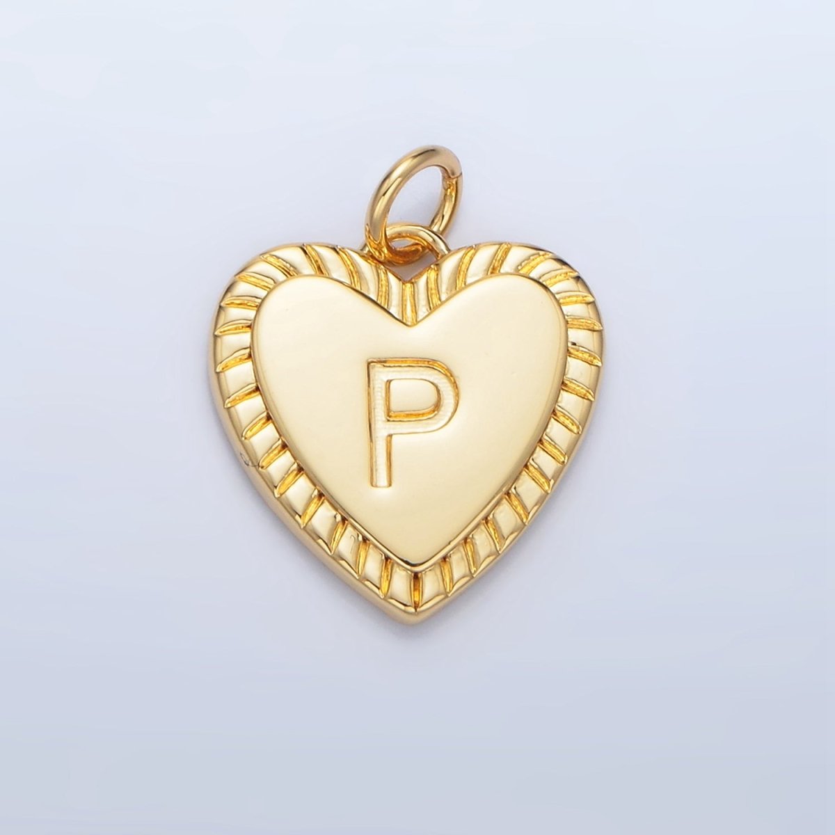 24K Gold Filled Alphabet Letter Initial Sunburst Heart Charm | A1500-A1512