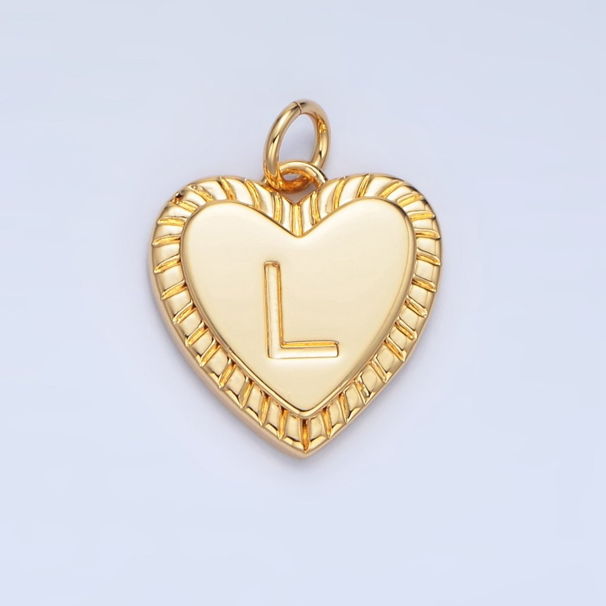 24K Gold Filled Alphabet Letter Initial Sunburst Heart Charm | A1500-A1512