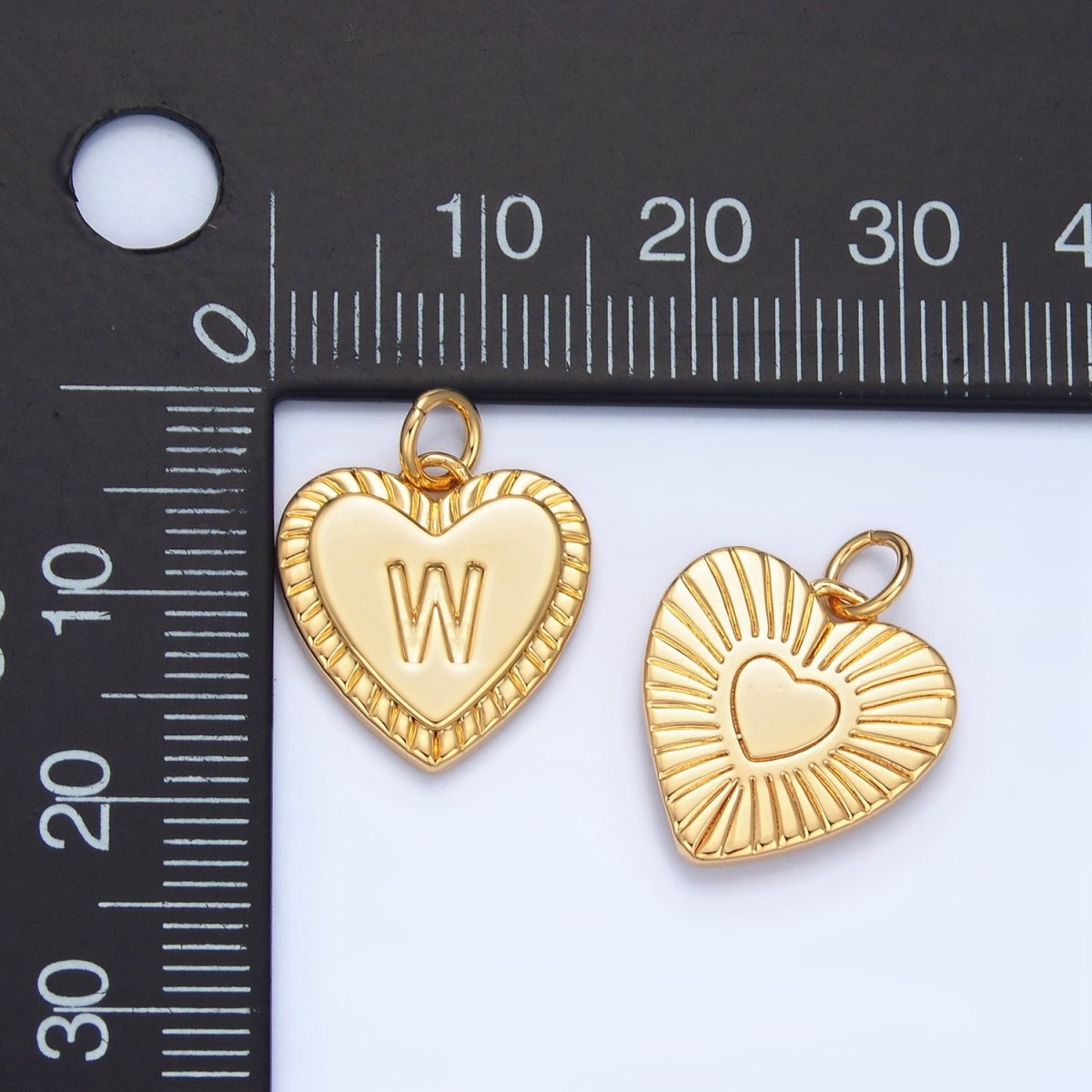 24K Gold Filled Alphabet Letter Initial Sunburst Heart Charm | A1500-A1512
