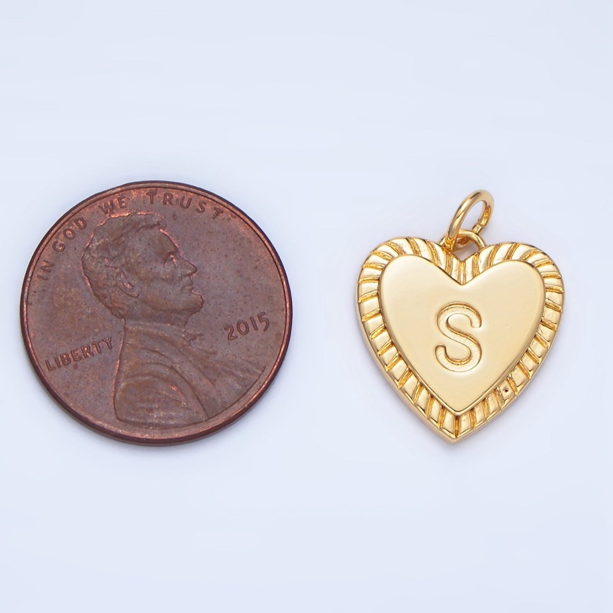24K Gold Filled Alphabet Letter Initial Sunburst Heart Charm | A1500-A1512