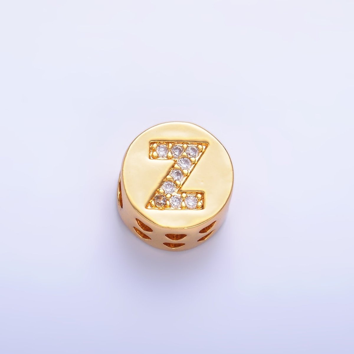 24K Gold Filled Alphabet Letter Micro Paved CZ Round Bead | A1526 - A1538
