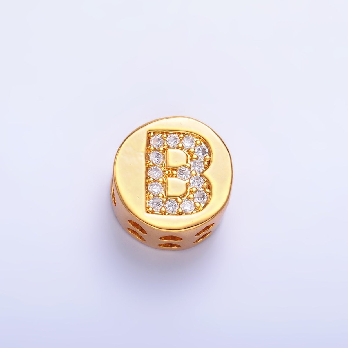 24K Gold Filled Alphabet Letter Micro Paved CZ Round Bead | A1526 - A1538