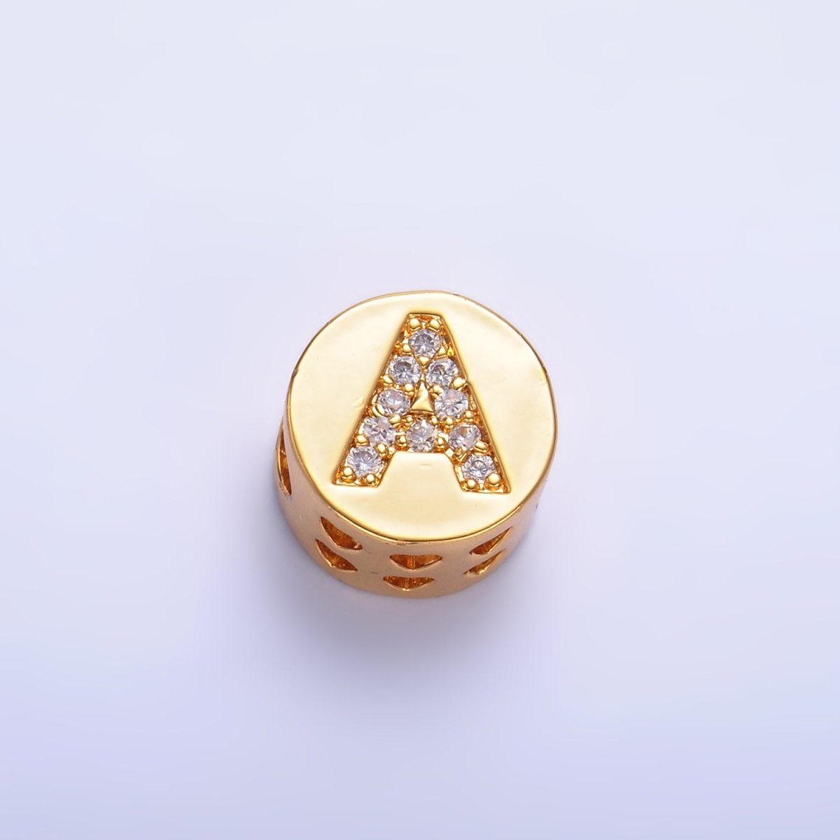 24K Gold Filled Alphabet Letter Micro Paved CZ Round Bead | A1526 - A1538