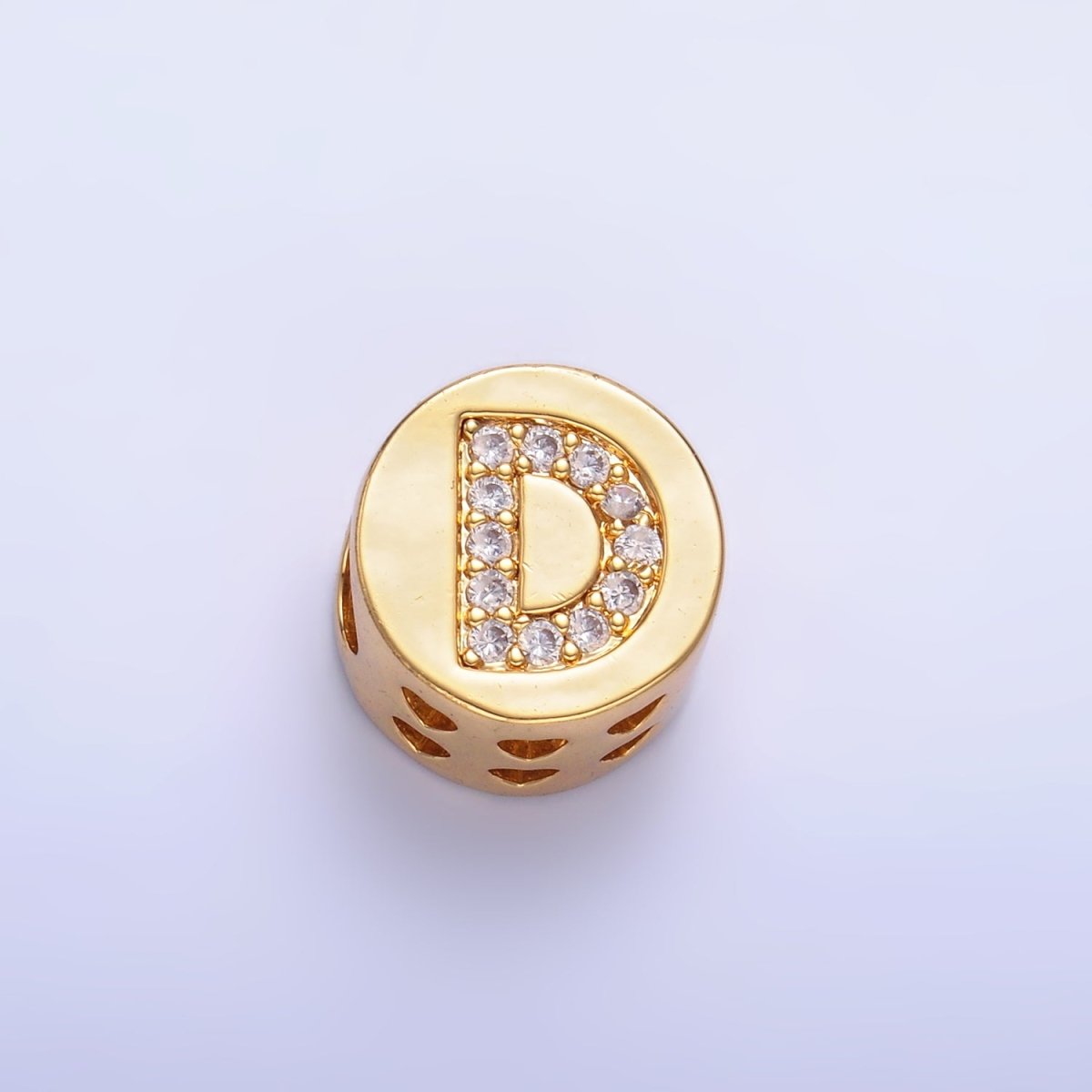 24K Gold Filled Alphabet Letter Micro Paved CZ Round Bead | A1526 - A1538