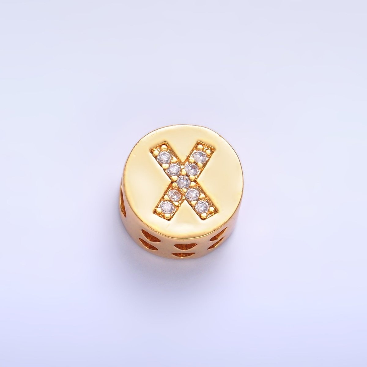 24K Gold Filled Alphabet Letter Micro Paved CZ Round Bead | A1526 - A1538