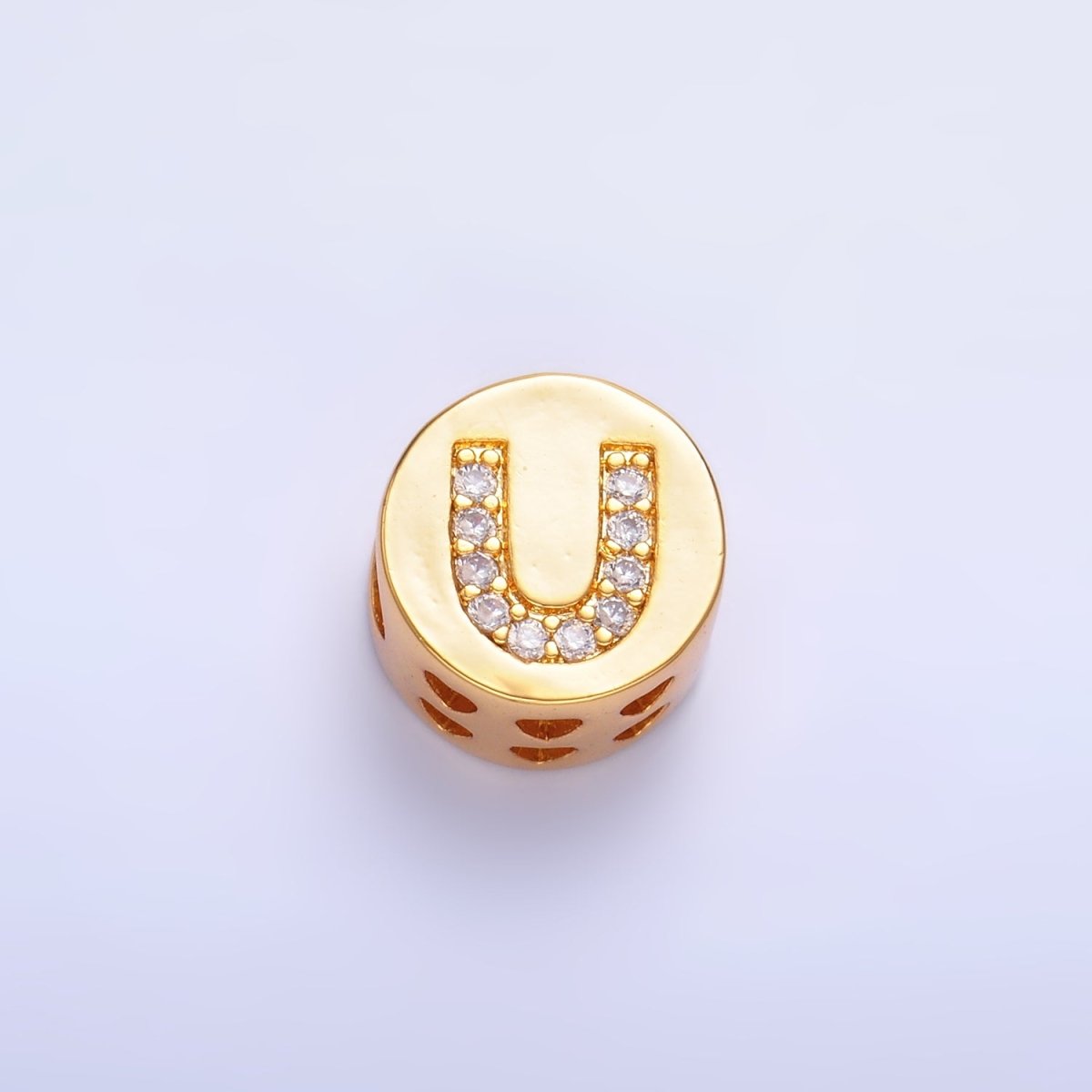 24K Gold Filled Alphabet Letter Micro Paved CZ Round Bead | A1526 - A1538
