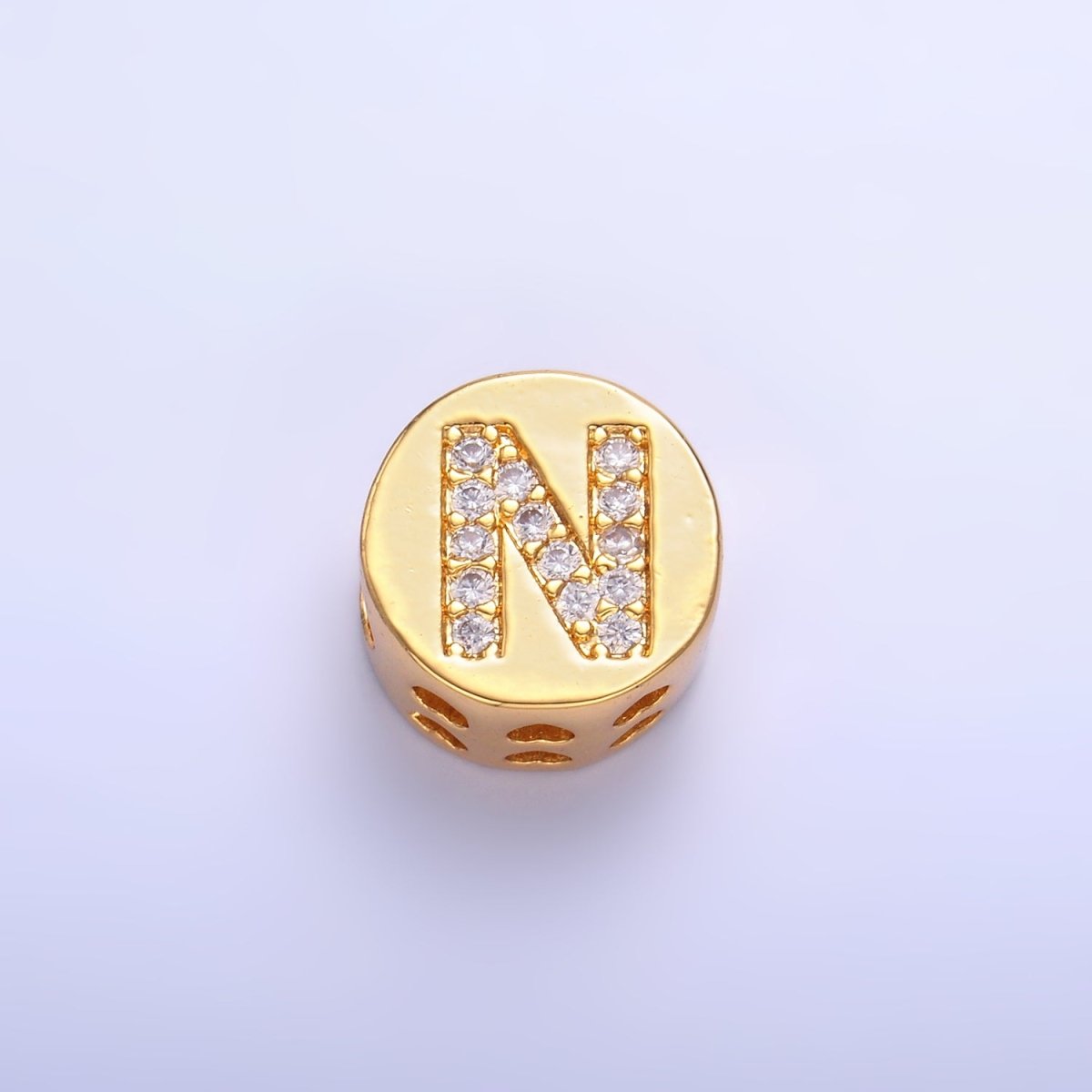 24K Gold Filled Alphabet Letter Micro Paved CZ Round Bead | A1526 - A1538