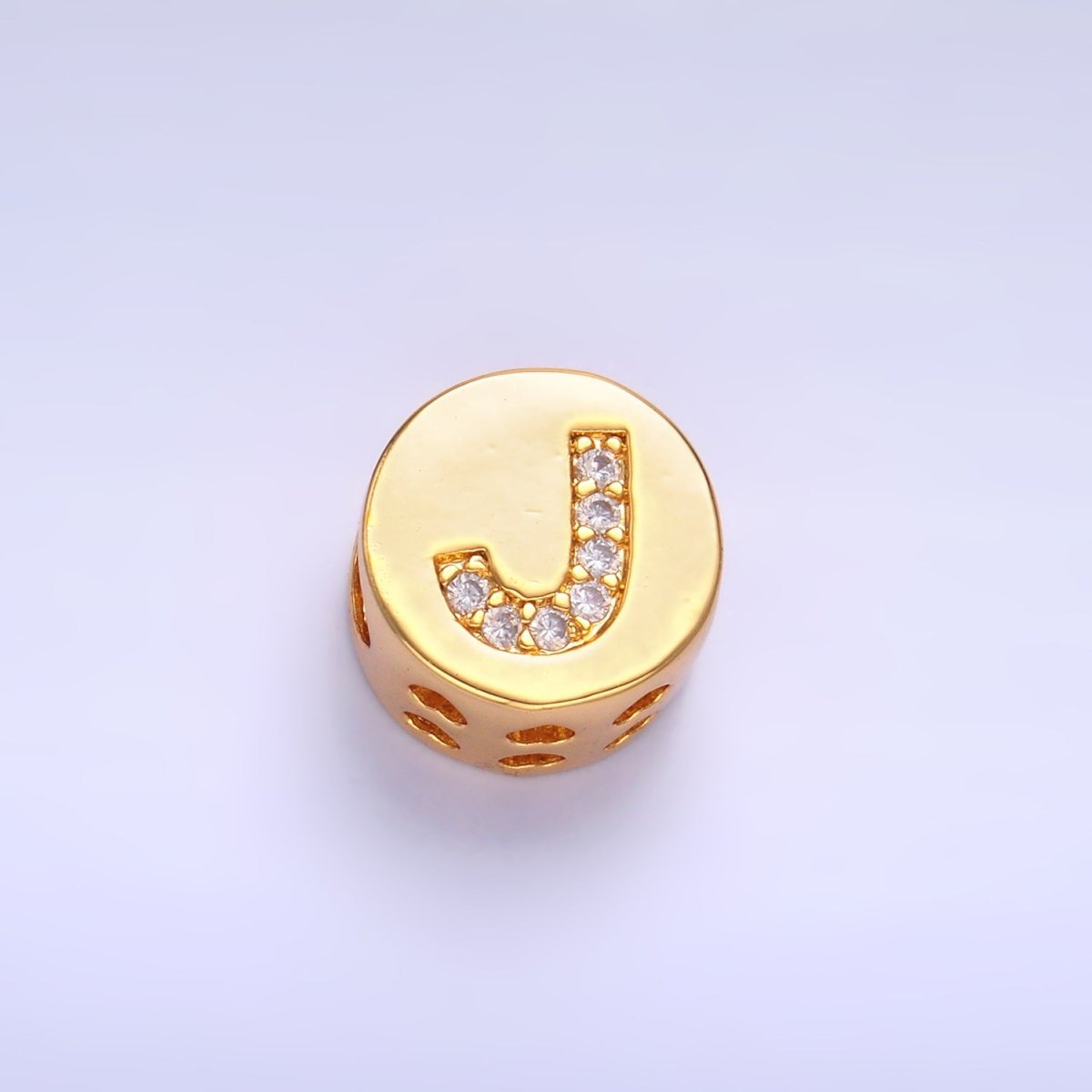 24K Gold Filled Alphabet Letter Micro Paved CZ Round Bead | A1526 - A1538