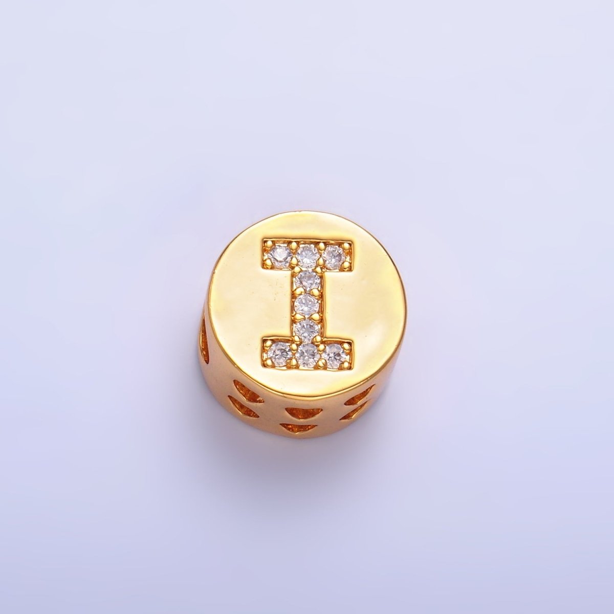24K Gold Filled Alphabet Letter Micro Paved CZ Round Bead | A1526 - A1538