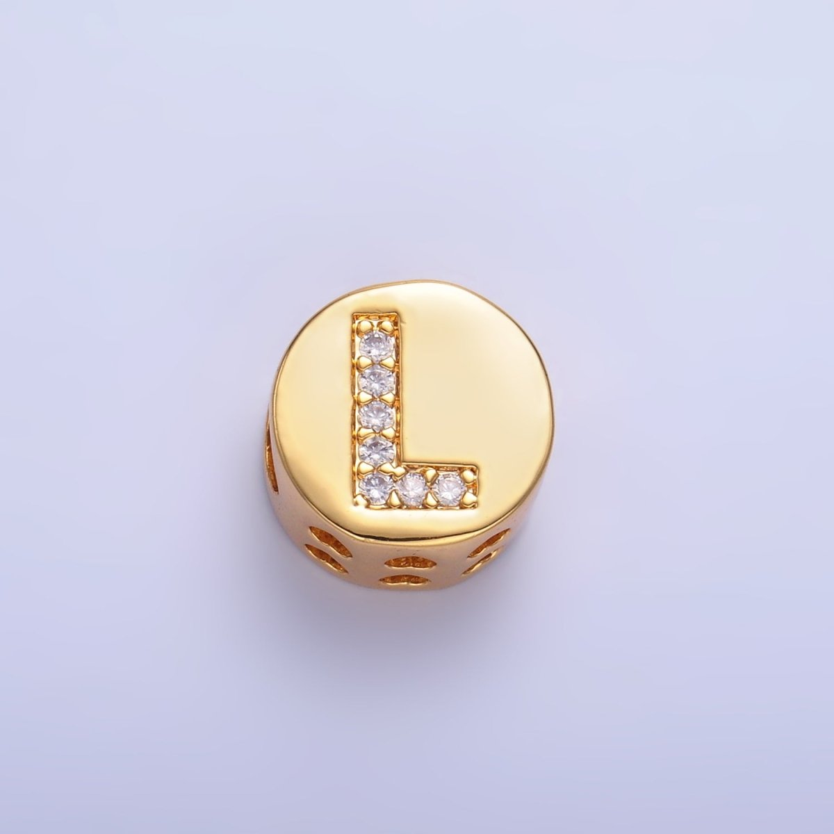 24K Gold Filled Alphabet Letter Micro Paved CZ Round Bead | A1526 - A1538