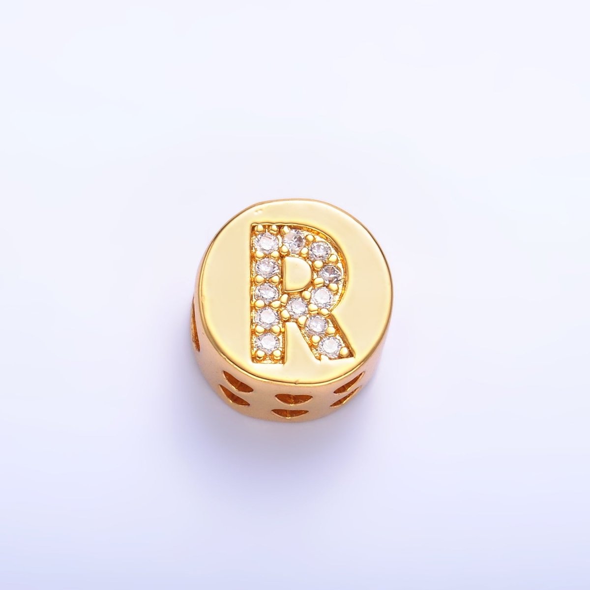24K Gold Filled Alphabet Letter Micro Paved CZ Round Bead | A1526 - A1538