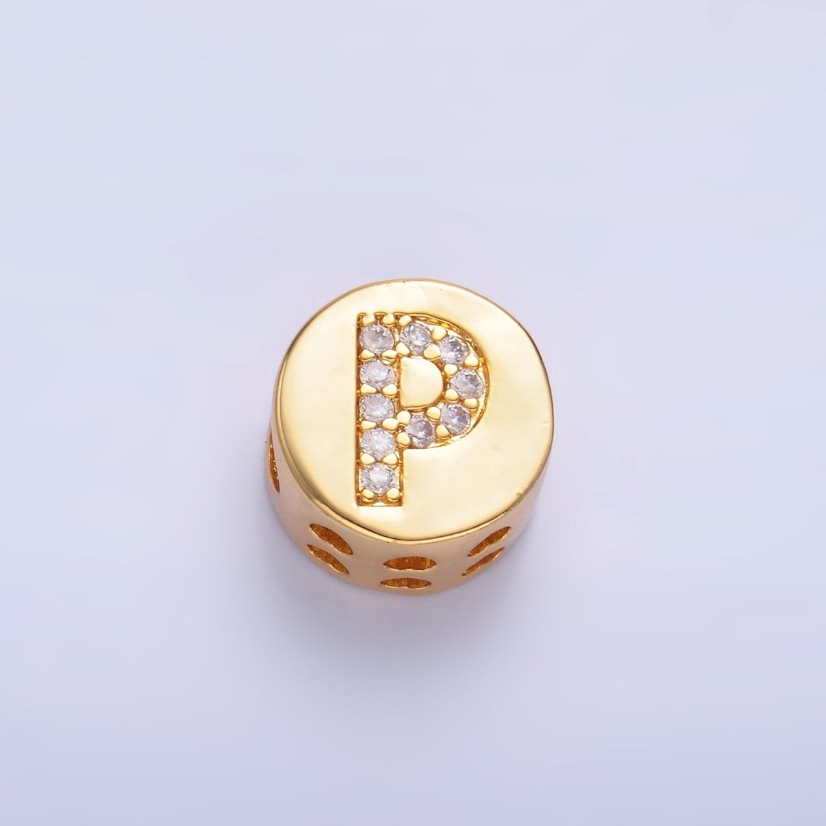 24K Gold Filled Alphabet Letter Micro Paved CZ Round Bead | A1526 - A1538