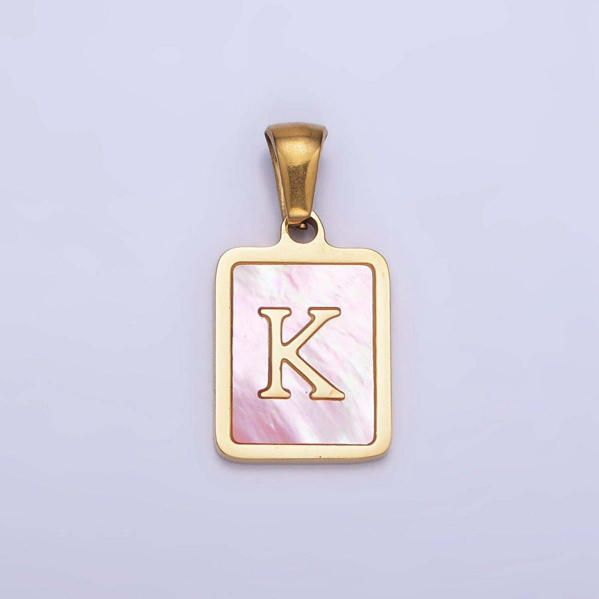 24K Gold Filled Alphabet Letter Pink Shell Pearl Bezel Pendant | A-A1565-A-A1577