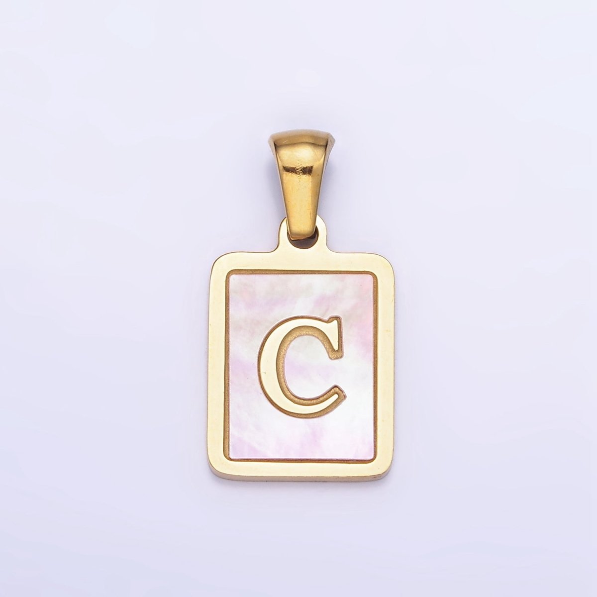 24K Gold Filled Alphabet Letter Pink Shell Pearl Bezel Pendant | A-A1565-A-A1577