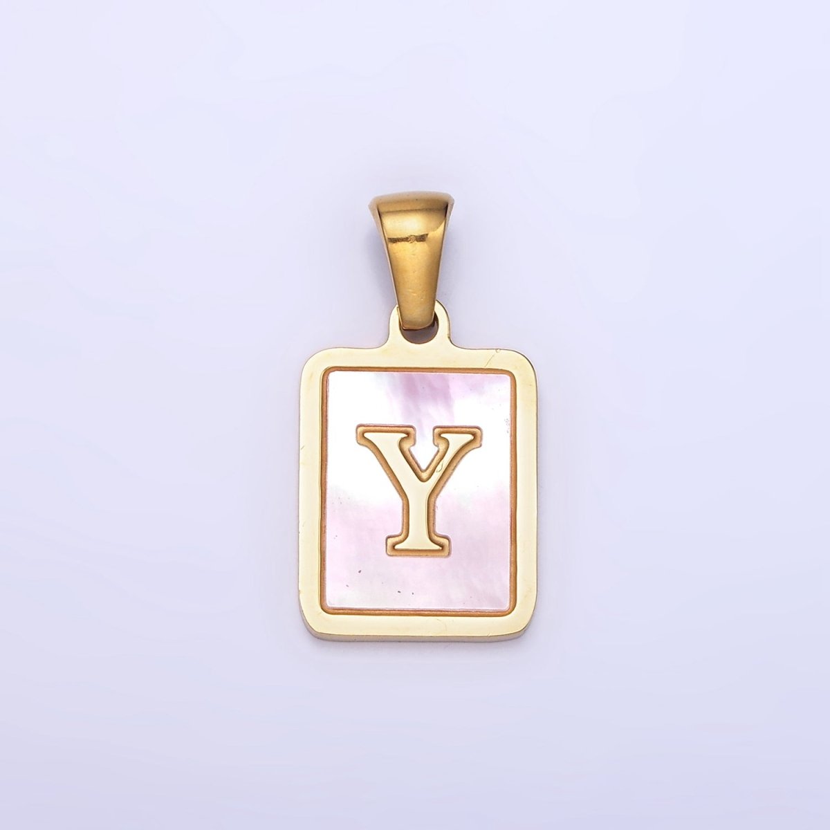 24K Gold Filled Alphabet Letter Pink Shell Pearl Bezel Pendant | A-A1565-A-A1577