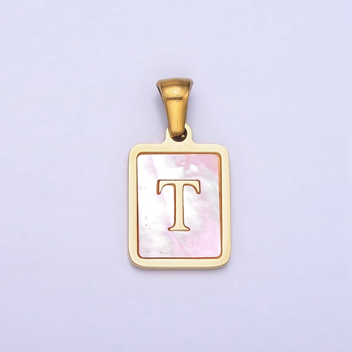 24K Gold Filled Alphabet Letter Pink Shell Pearl Bezel Pendant | A-A1565-A-A1577
