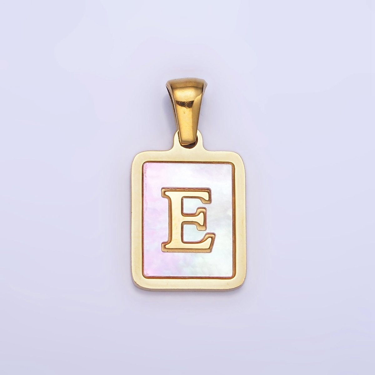 24K Gold Filled Alphabet Letter Pink Shell Pearl Bezel Pendant | A-A1565-A-A1577