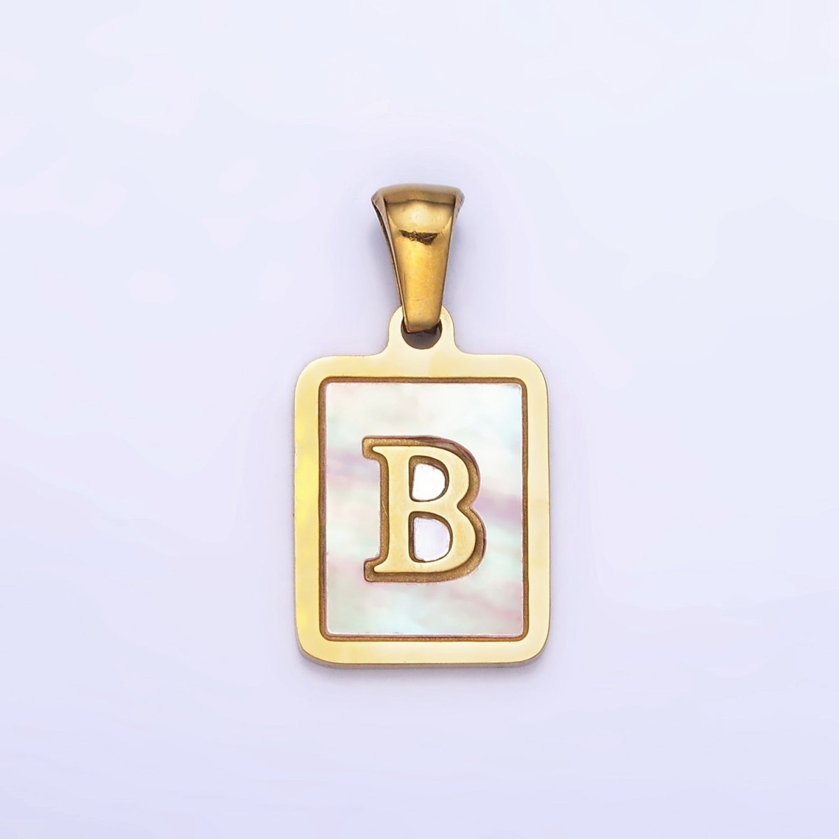 24K Gold Filled Alphabet Letter Pink Shell Pearl Bezel Pendant | A-A1565-A-A1577