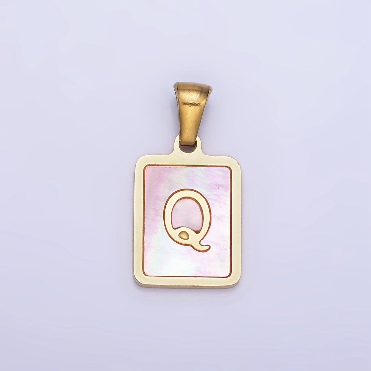 24K Gold Filled Alphabet Letter Pink Shell Pearl Bezel Pendant | A-A1565-A-A1577