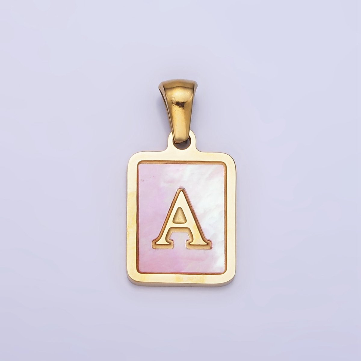 24K Gold Filled Alphabet Letter Pink Shell Pearl Bezel Pendant | A-A1565-A-A1577