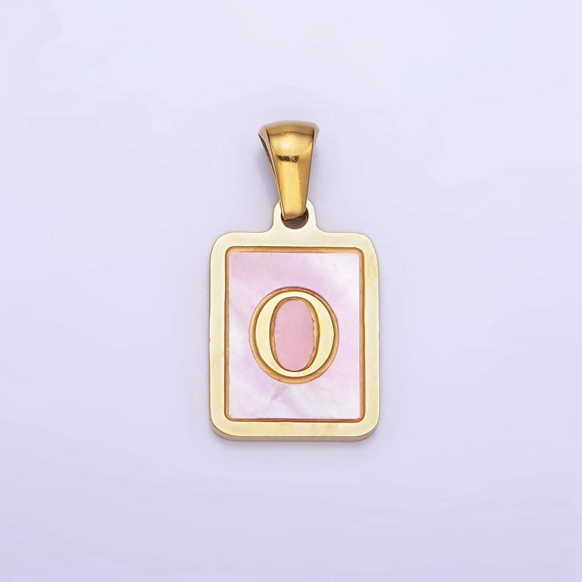 24K Gold Filled Alphabet Letter Pink Shell Pearl Bezel Pendant | A-A1565-A-A1577